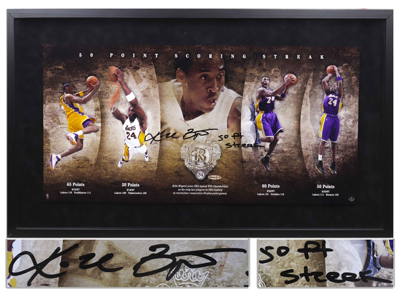 Kobe Bryant Signed Limited Edition 24 x 12 Photo Celebrating His 50 Point Streak -- Kobe Signs Kobe Bryant 50 Pt Streak -- With Upper Deck Authentication